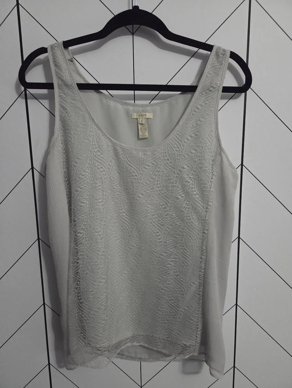 J.Crew Mixed Media Lace & Silk Tank Top Light Grey, Size 10